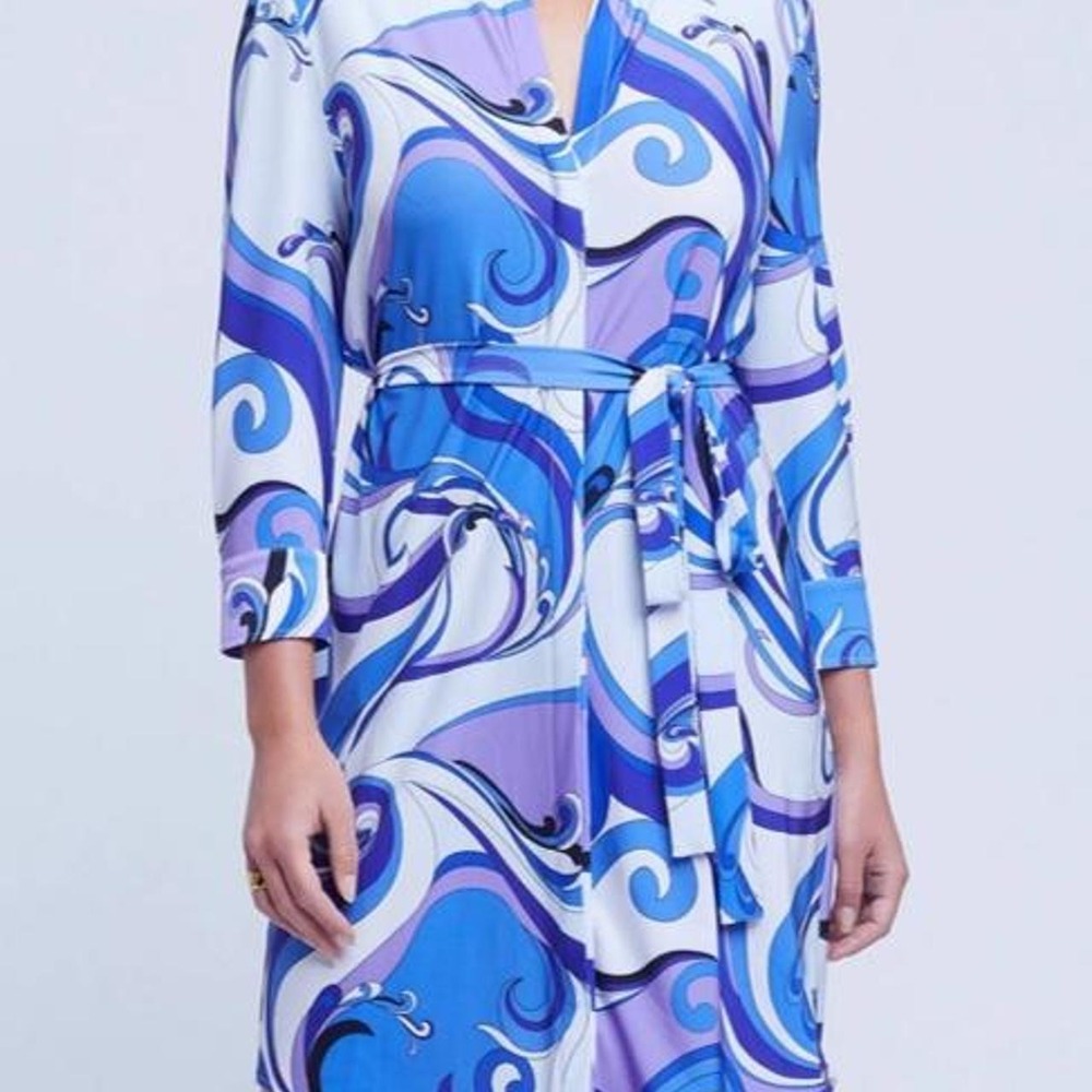 L'Agence Addison Shirt Dress Blue Printed size XS Indie Psychedelic Retro Boho